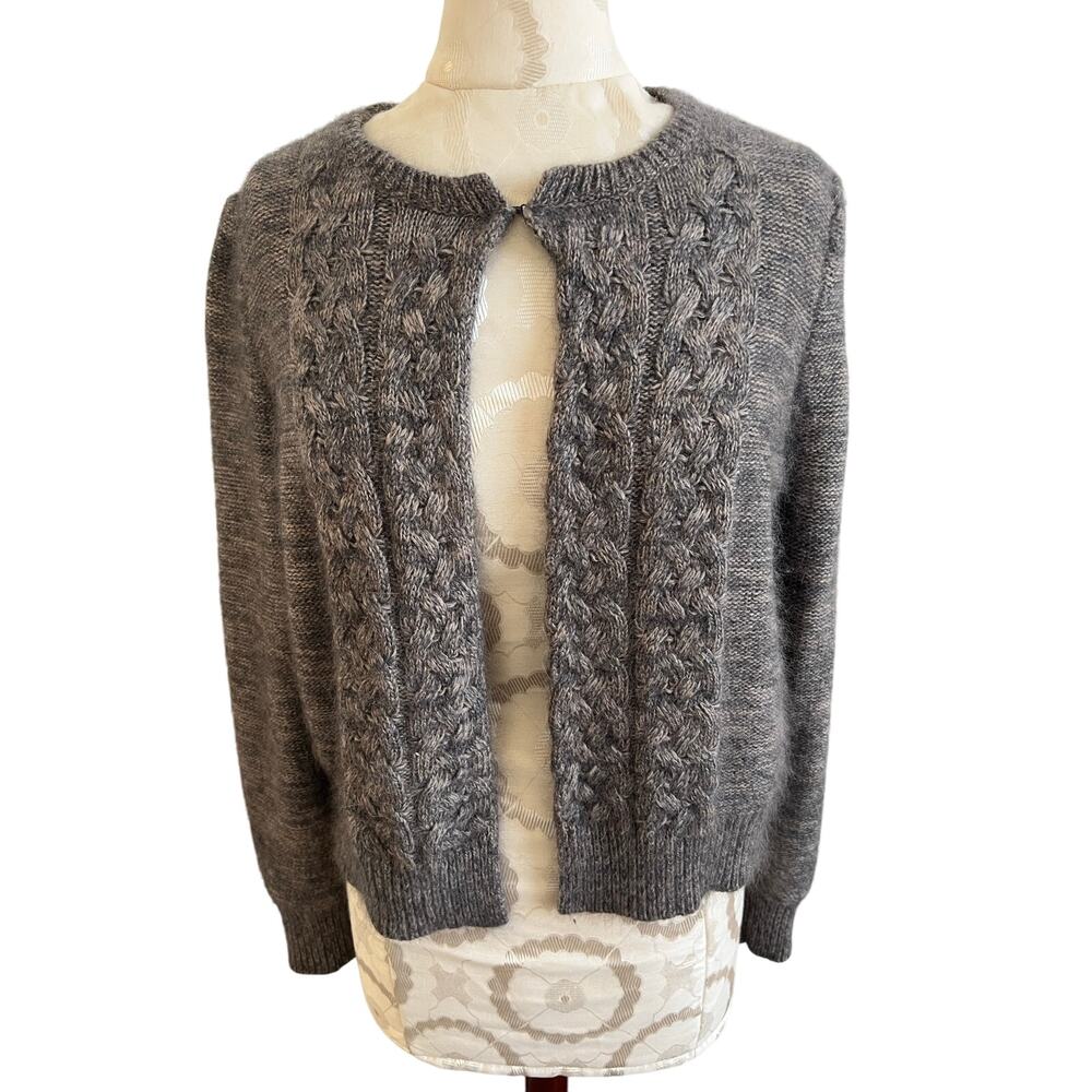 Max Studio Angora Rabbit Hair Cable Knit Sweater Cardigan XL